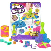 Kinetic Sand - Squish N’ Create met 382 g blauw geel en roze origineel en 5 gereedschappen - Sensoriche speelgoed