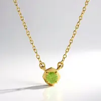Cavill - Halsketting 925 Sterling Zilver met Gouden Plating - 0,465 ct Ronde Briljant Sfeen uit Madagaskar - Lichtgroen, Elegant & Delicaat