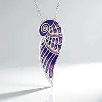 Cavill - Elegante Zilveren Halsketting met Paarse Vleugel Hanger - 925 Sterling Zilver - Filigraan Dames Ketting 45,7 cm - Stijlvolle Sieraden