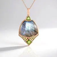Cavill - Zilveren Halsketting - 925 Sterling Zilver Roséverguld - Groene Minary Labradoriet 25,2 ct en Peridot 0,83 ct - Elegant en Uniek