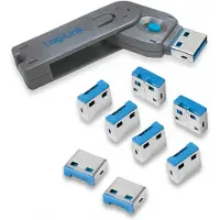 Logilink AU0045 USB-A-poortslot Set van 8 stuks Zilver, Blauw Sleutelslot Incl. 1 sleutel
