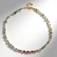 Cavill - Zilveren Vergulde Ketting - 925 Sterling Zilver - Maansteen 62,1 ct & Toermalijn 6,9 ct - Handgemaakt - Verstelbaar