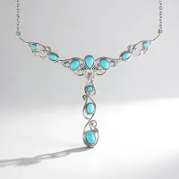 Cavill - Zilveren Halsketting - 925 Sterling Zilver Platina - Sleeping Beauty Turkoois 3 915 ct - Verstelbare Cabochon Ovaal Peervormig Rond