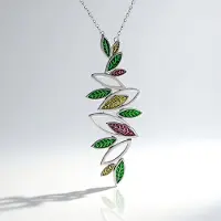 Cavill - 925 Sterling Zilveren Halsketting - Speels Bladmotief in Groen, Rood en Goud - Verstelbare Elegante Ketting - 45,7 cm - 48x17 mm