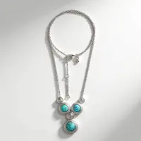 Cavill - Zilveren Halsketting - 925 Sterling Zilver - Amerikaanse Turkoois 4 8 ct - Ronde Cabochon Blauwgroen - Verstelbaar 38-43 cm