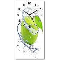 Tulup Wandklok - Groene appel Gekleurde Glazen Klok - 30x60 cm - Groente Glazen Klok Met Print - Zwarte handen - Rechthoekige Klok - Moderne Wandklok Glas - Wandklok Glas Decoratie