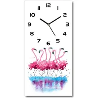Tulup Wandklok - Flamingo's Glazen Klok Met Print - 30x60 cm - Roze Wandklok Glas Met Motief - Zwarte handen - Rechthoekige Klok - Wandklok Glas Decoratie - Gekleurde Glazen Klok