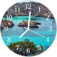 Tulup Wandklok - Zeelandschap Gekleurde Glazen Klok - 30fi cm - Bruin Glazen Klok Met Print - Witte Handen - Ronde Wandklok - Decoratieve Glazen Klok - Glazen Wandklok Design