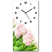 Tulup Wandklok - Roze tulpen Decoratieve Glazen Klok - 30x60 cm - Groente Glazen Wandklok Design - Zwarte handen - Rechthoekige Klok - Glazen Klok Met Print - Wandklok Glas Met Motief