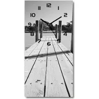 Tulup Wandklok - Houten brug Moderne Wandklok Glas - 30x60 cm - Zwart-wit Wandklok Glas Decoratie - Zwarte handen - Rechthoekige Klok - Glazen Wandklok Design - Klok Glas Met Opdruk