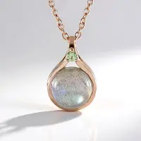 Cavill - Zilveren Halsketting 45 cm Rosé Verguld - Groene Minary Labradoriet 2,025 ct & Groene Saffier 0,036 ct - Elegante Ronde Cabochon Hanger