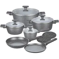 Klausberg 7832 - 12-delige Marmeren Pannenset in Grijs - Compleet en Functioneel Kookgerei met Glazen Deksels