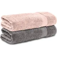 Komfortec 2x Handdoek 50x100 - 100% Katoen – Handdoekenset - Zacht - Antracietgrijs&Roze