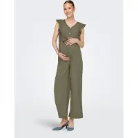 ONLY zwangerschaps jumpsuit broderie olijfgroen Dames Polyester V-hals - maat XL