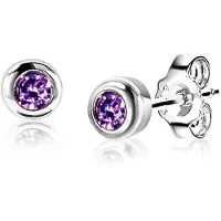 Zinzi FEBRUARI oorknoppen 4mm zilver met geboortesteen paars amethist zirconia