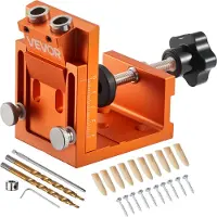 Vevor Pocket Hole Jig Set 12-48 mm Pocket Hole Jig-systeem met trapboor, inbussleutel, boorstopring, vierkante aandrijfbit, pluggen en schroeven