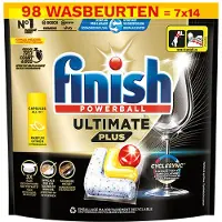 Finish Aanbieding: Ultimate Plus Vaatwastabletten Lemon (7 zakken - 98 vaatwasbeurten)