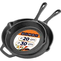 Kadax gietijzeren pan 20 + 30 cm, gietijzeren pan, geschikt voor inductie en oven, gietijzeren koekenpan