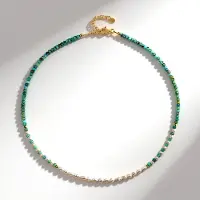 Cavill - Verstelbare Halsketting 925 Sterling Zilver Verguld - Natuurlijke Turkoois 22,686 ct + Witte Zoetwaterparels - Elegant Zomerse Sieraad