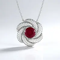 Cavill - Zilveren Halsketting 925 Sterling Gerhodineerd - Madagaskar Robijn 2,475 ct Rond - Filigraan Bloemdesign, Elegant & Exclusief Sieraad