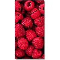 Tulup Wandklok - Frambozen Decoratieve Glazen Klok - 30x60 cm - Rood Glazen Wandklok Design - Zwarte handen - Rechthoekige Klok - Glazen Klok Met Print - Wandklok Glas Met Motief