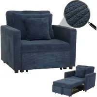 Mendler Fauteuil bed -L90, inklapbare fauteuil logeerbed, ligvlak 200x100cm stof/textiel koord ~ blauw