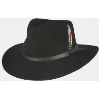 Hatland Dakota - Vilten hoed met veer - Zwart - Assorti - M