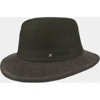 Hatland Dax - Katoenen wax hoed met corduroy rand - Olijf groen - Assorti - M