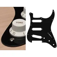 Boston ST-113-B pickguard, Stallion, standard, SSS, 3 pot holes, 3-5 switch, 1 ply, black