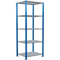 Schulte Lagertechnik boutloos rekkensysteem MultiPlus250, basisrek, 5 legborden, dwarsverbindingen, B 750 x D 600 x H 2000 mm, gentiaanblauw RAL 5010