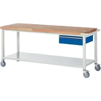 RAU Werkbank serie 8001, verrijdbaar, met schuiflade, met legbord, B 2000 x D 700 x H 880 mm