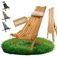 BOGATECO Opvouwbare Houten Tuinstoel met Kussen - Ligstoel 100 x 55 x 30 cm - Ruglengte 90 cm - Flexibel Ergonomisch Design - Keuze uit 4 Kleuren