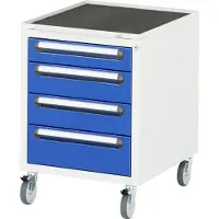 RAU verrijdbaar onderstel voor in hoogte verstelbare werktafels Jerry, Tom, serie E, 4 laden, B 480 x D 600 x H 690 mm, lichtgrijs/enzianblauw