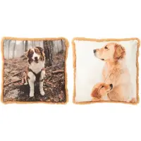 J-Line kussen Hond - polyester - bruin/beige - large - 2 stuks