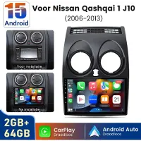 Hexinex HexinexMarket Quad-Core Android 15 autoradio Geschikt voor Nissan QASHQAI J10 (2006-2013) - Draadloos CarPlay, Android Auto, multimediaspeler, 2GB+64GB