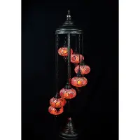Halay Handgemaakte Turkse staande lamp met 7 rode/oranje mozaïekglaskeramieken, 160 cm hoog, E-14 fitting