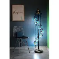 Halay Handmade Turkse lamp - vloerlamp met 7 bollen - mozaïek blauw - unieke decoratie voor warme sfeer