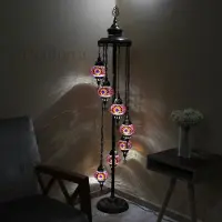 Halay Handgemaakte Turkse staande lamp met 7 gekleurde glazen bolletjes – Oosterse mozaïekvloerlamp voor warm licht