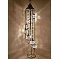 Halay Handgemaakte Turkse staande lamp met 7 kleurrijke glazen bolletjes - Oosterse vloerlamp, 160 cm hoog