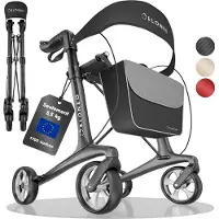 Aktiv shop GmbH Carbon Rollator – inklapbaar en licht met zitje, ultralicht 5,5 kg, wandelhulp voor senioren, 9-voudig in hoogte verstelbaar, met tas, antraciet - maat L
