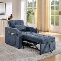 OKWISH Slaapbank - 3-in-1 Sofa, Bed En Lounger Met USB - Voor Woonkamer Of Logeerkamer - Hout En Stof - Donkerblauw