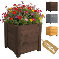 BOGATECO Houten Plantenbak - Inclusief Agro-Textiel - Weerbestendig & Geïmpregneerd - Bloembak voor Tuin & Balkon - Diverse Maten & Kleuren | 39 x 39 x 40cm | Donkerbruin