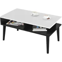 BOGATECO Salontafel met 2 Opbergplanken - 90 x 50 x 45 cm - Sofatafel met Houten Poten - Moderne Woonkamertafel - Stabiele Constructie