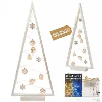 BOGATECO houten kerstboom met LED 104cm hoog | Inclusief houten decoratie | Kerstversiering | 100 LED's | Wit