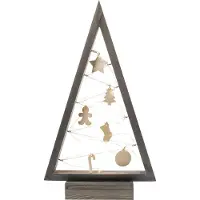 BOGATECO houten kerstboom met LED 52cm hoog | Inclusief houten decoratie | Kerstversiering | 20 LED | Grijs