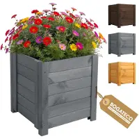 BOGATECO Houten Plantenbak - Inclusief Agro-Textiel - Weerbestendig & Geïmpregneerd - Bloembak voor Tuin & Balkon - Diverse Maten & Kleuren | 39 x 39 x 40cm | antraciet