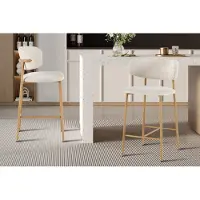Coco Barkruk/Barstoel/Counterstoel '' Naturel in Raven stof Beige kleur - H 92 x B 51 x D 50 - Set van 2
