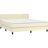 vidaXL Boxspring met matras kunstleer crèmekleurig 160x200 cm