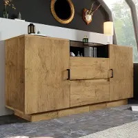 STILVORA Dressoir - Met 2 Lades En 2 Kasten Met Verstelbare Planken - Met Open Vak Voor Woonkamer En Hal - Spaanplaat Glas - Eiken - 140x40x70 Cm