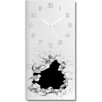 Tulup Wandklok - Gat in de muur Glazen Klok Met Print - 30x60 cm - Wit Wandklok Glas Met Motief - Witte handen - Rechthoekige Klok - Wandklok Glas Decoratie - Gekleurde Glazen Klok